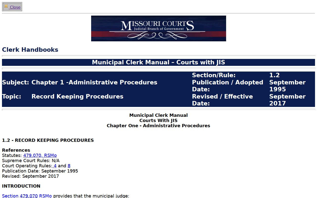 Osage County court calendar fields from Missouri municipal calendar guidance