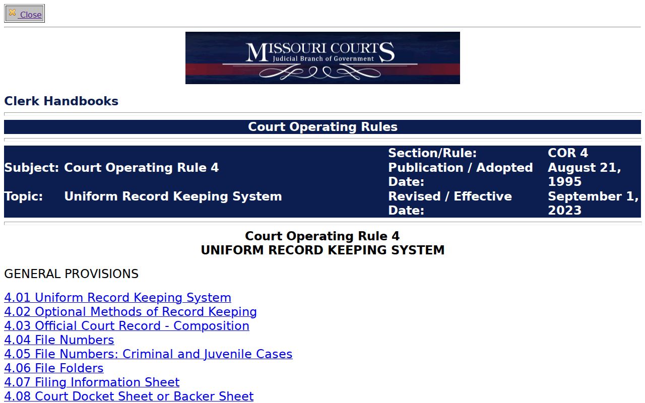 Osage County court records reference to Missouri Court Operating Rule 4