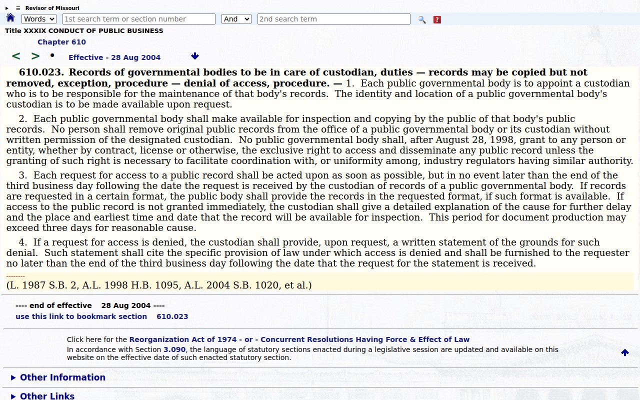 Osage County court records reference to Missouri Sunshine Law request procedure