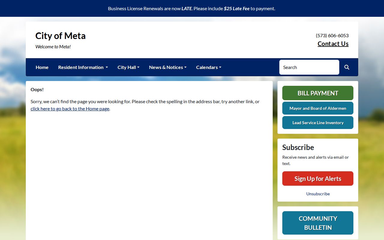 Meta court records context from the official City of Meta contact document