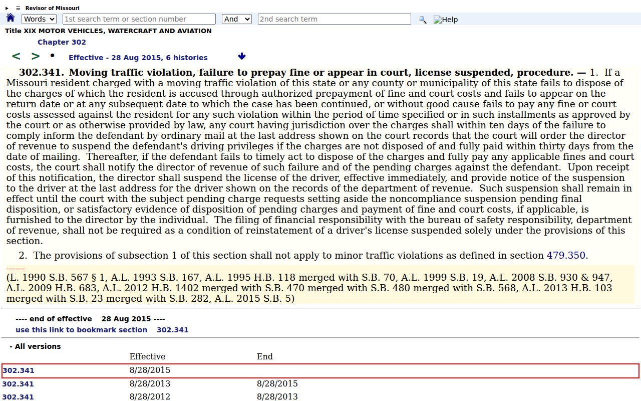 Osage County traffic court reference to Missouri failure-to-appear notice law
