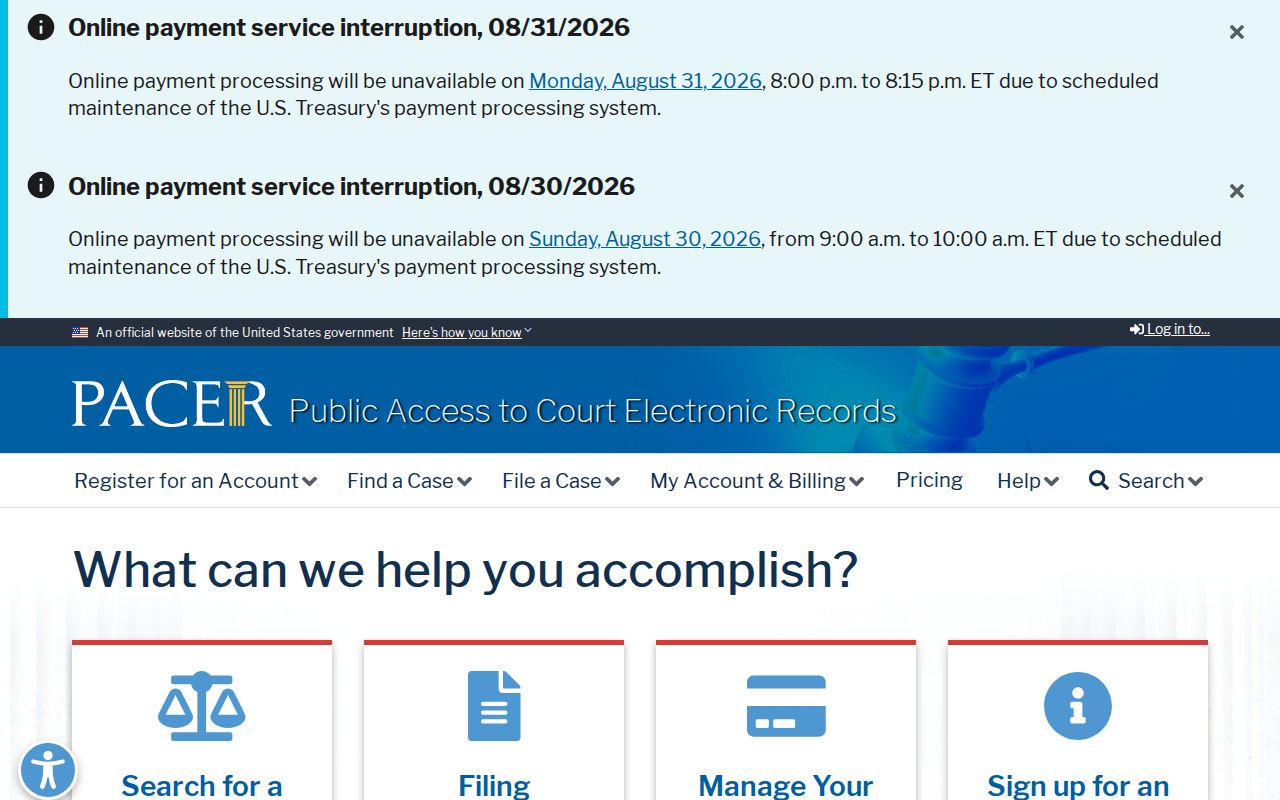 Westphalia court records context showing the separate PACER federal docket system